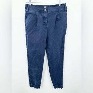 Boden Navy High-Waisted‎ Pleated Chino Pants Size 10L Women's Cuffed Hem